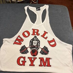 World Gym Mens Stringer Tank Top White Gorilla Graphic Bodybuilding Large USA